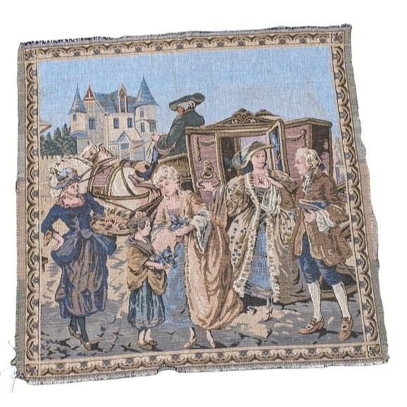 French tapestry wall woven romantic farmhouse carriage - Picture 7 of 7